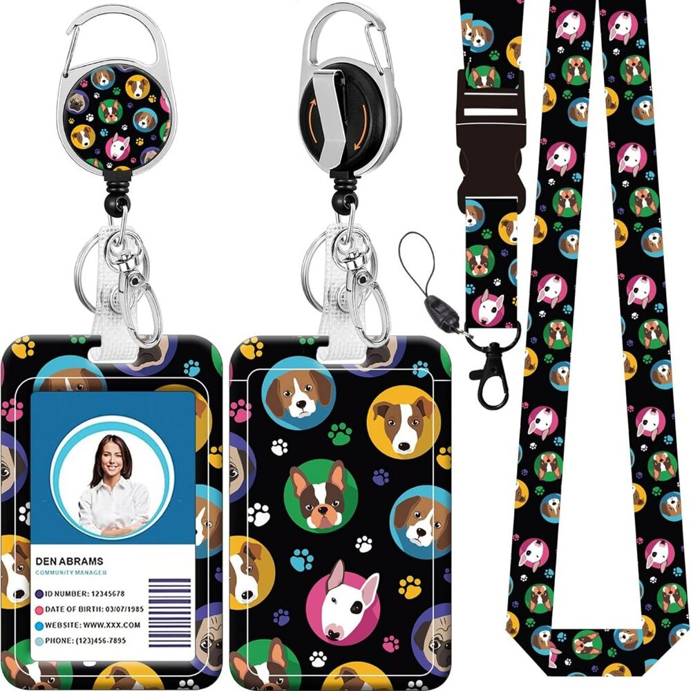 Lanyard w Retractable Badge Holder Dog Lover Reel‎ Belt Clip Nurse Teacher etc